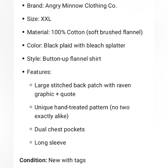 Angry Minnow Bleach Splatter Flannel Shirt Raven Graphic Boho Grunge Witchy XXL - Picture 16 of 16